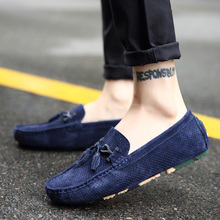 Men Shoes Loafers Breathable Casual Shoes Genuine Leather Mens Loafers Mans Moccasins Slip On Men's Flats Male Driving Shoe Blue 2024 - buy cheap