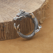 Anel de prata 925 artesanal para homens, anel de prata esterlina vintage masculino de dragão, ajustável 2024 - compre barato