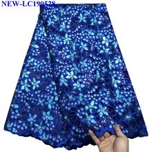 New design African sequines french tulle lace fabrics 5 yards 2019 High Quality Organza french tulle lace in royal blue JXEW03 2024 - buy cheap