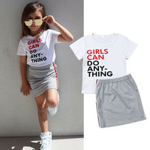 1-6Y Kids Summer Toddler Baby Girls Clothes Sets White Letter Tops Mini Grey Skirt Clothes 2024 - buy cheap