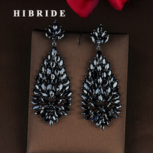 HIBRIDE Luxury Fashion Design Marquise Cut Black Cubic Zirconia Drop Earring Brincos Jewelry Party Gifts Wholesale Price E-812 2024 - buy cheap