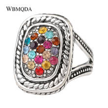 Wholesale Ethnic Colorful Crystal Ring Big Tibetan Silver Bohemian Rings For Women Tibetan Jewelry Vintage Accessories 2024 - buy cheap