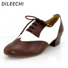 DILEECHI Genuine leather brown Men's Latin dance shoes heel 4.5cm modern heel 2.5cm Ballroom Dancing Shoes soft outsole 2024 - buy cheap
