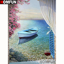 HOMFUN-pintura de diamante 5D DIY "paisaje de barco de mar", cuadrados o redondos de imitación bordado de diamantes, estilo punto de cruz 5D, decoración del hogar, A18284 2024 - compra barato