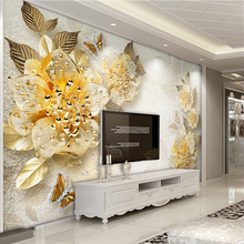 3D Wallpaper European Style Golden Diamond Flower Jewelry Backdrop Wall Painting Murals Hotel Living Room TV Sofa Home Decor 3 D 2024 - buy cheap