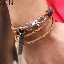 New Fashion retro black Cross Braided Wrap Bracelets for Men bandages key pattern brown leather bracelet 2024 - buy cheap