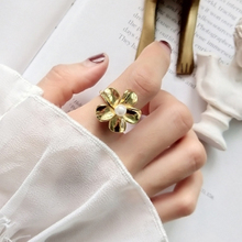 Anillo de diseño hecho a mano de primavera, joyería fina, Color dorado, 100% Plata de Ley 925, flor floreciente bonita con perla blanca 2024 - compra barato
