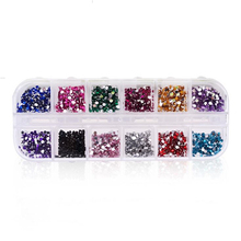 Broca de diamante acrílico 3d para unhas, decoração de pontas e glitter cristalino para unhas, base plana, 12 cores, 1 caixa, 1.5mm 2024 - compre barato