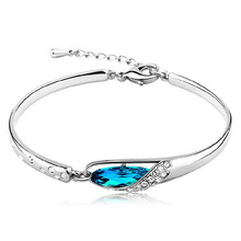 Pulseira feminina de prata esterlina 925, bracelete com cristais azuis sem desbotamento 2024 - compre barato