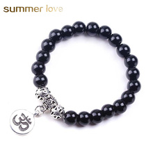 Summer Love High Quality Natural Stone 8mm Beaded Bracelets Balance Antique Silver Color Lucky Yoga Pendant Charm Bracelet Gifts 2024 - buy cheap
