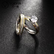 R063-A-8 de moda de acero inoxidable para hombre y mujer, anillo doble con incrustaciones de piedra de circonita, anillo de compromiso, anillos de boda 2024 - compra barato
