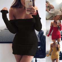 Fashion Womens Casual Strapless Off Shoulder Long Sleeve Bandage Bodycon Evening Party Short Mini Dress 2024 - buy cheap