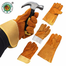 Guantes de soldadura de cuero de vaca, resistentes al calor, para soldar, Metal, estufa de madera, trabajo, 9,5 "/10"/14" 2024 - compra barato