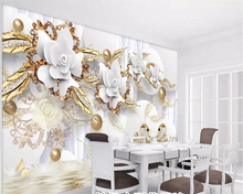 beibehang Custom wallpaper fashion 3d photo mural circle luxury gold white flower ball jewelry TV background wall paper 3d mural 2024 - buy cheap