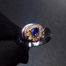 Anel de casamento feminino, joias finas pt900, ouro platinado real, 100% natural, azul, safira, 0,45ct, pedras preciosas, diamantes de safira 2024 - compre barato