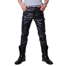 2016 Hip Hop Mens Leather Pants Faux Leather Pu Material 3 Colors Motorcycle Skinny Faux Leather Casual Pants 2024 - buy cheap