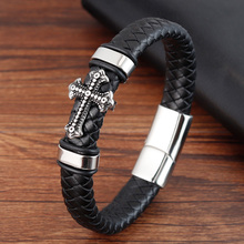 Classical Multi-layer Handmade Leather Chain Weaved Man Bracelets Fashion New Magnet Clasp 316L Stainless Steel Wristband Cross 2024 - compre barato