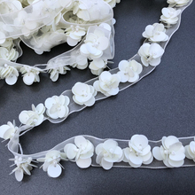 Tecido paetês renda com pérolas marfim 5 jardas decoração vintage tecido de organza paetês fita de renda para vestido de casamento apliques laços 2024 - compre barato