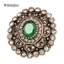 Fashion Vintage Look Ring Gold Color Big Round Crystal Flower Green Gem Antique Rings For Women 2018 New 2024 - buy cheap