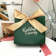 Continental bronzing-Bolsa de regalo sencilla con cinta, caja de caramelos de Boda Verde Oscuro, decoración de fiesta, caja de chocolate, caja de regalo 2024 - compra barato
