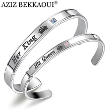 AZIZ BEKKAOUI Engrave Name Open Cuff King & Queen Couple Bangles Stainless Steel Bracelets for Women Fashion Male Jewelry Gift 2024 - buy cheap