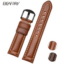 BEAFIRY Litchi Genuine Leather Watch Band 24mm 20mm 22mm Watch Straps Brown Handmade Watchbands Replacement for men women 2024 - buy cheap