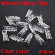 500 unids/lote 10 tamaños de uñas falsas de mosaico de Color claro consejos de uñas de moda de cristal de belleza falso acrílico UV Gel arte de uñas 2024 - compra barato