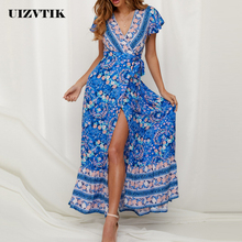 Summer Dress Women 2020 Casual Floral Print Boho Beach Ball Gown Maxi Sundress Elegant Sexy Deep V Neck Split Long Party Dress 2024 - buy cheap