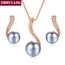 ZHOUYANG-Conjunto de collar y pendientes con diamantes de imitación, joyería de Color negro, Perla de imitación, rosa, dorado, con cristales austriacos 2024 - compra barato
