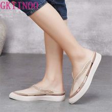 GKTINOO 2019 Pointed Toe Lady Summer Shoes Women Slides Genuine Leather Flat Platform Cowhide Leather Outdoor Slippers 2024 - buy cheap