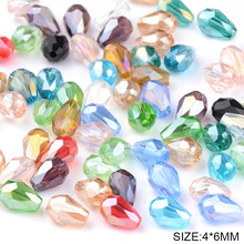 Top quality 4*6mm Waterdrop Facetada crystal glass beads 100 pcs chapeamento de vidro Teardrop contas para fazer jóias pulseira DIY 2024 - compre barato