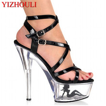 15cm ultra high heels sexy platform with transparent crystal sandals 6 inch women's shoes black performance shoes 2024 - buy cheap