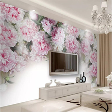 Wellyu-papel tapiz personalizado para sala de estar, papel tapiz de pared de estilo romántico europeo con peonías, flores y TV 2024 - compra barato
