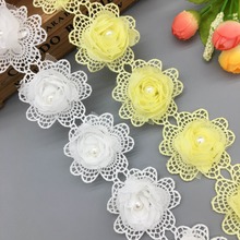 1 Yard/lot Rose Flower Pearl Chiffon Embroidered Lace Trim Ribbon Fabric Sewing Craft Patchwork Handmade DIY for Costume Decor 2024 - buy cheap