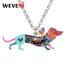 WEVENI Enamel Alloy Colorful Collar Dachshund Dog Necklace Pendant Trendy Animal Jewelry For Women Girls Pet Lovers Accessories 2024 - buy cheap