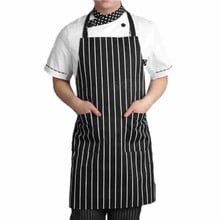 Adjustable Black Stripe Bib Apron with 2 Pockets Chef Waiter Kitchen Cook Tool 2024 - buy cheap
