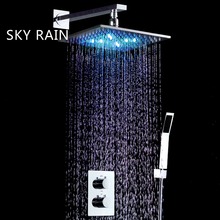 SKY RAIN Bathroom 2 Ways LED Shower Faucets Rainfall Shower Head Thermostatic Mixer Valve Handheld Shower 2024 - buy cheap