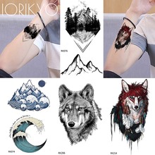 3D Black Tattoo Stickers Men Fashion Body Art Sea Wave Temporary Tattoo Women Arm Landscape Waterproof Indian Wolf Tatoos Decals 2024 - buy cheap