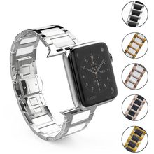 Браслет из нержавеющей стали + керамический ремешок для часов для Apple Watch Series 5 4 3 2 1 ремешок для iWatch Band 44/40/42/38 мм 2024 - купить недорого