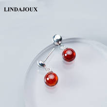 LINDAJOUX Clear Red Zircon Cherry 925 Sterling Silver Stud Earrings For Women sterling-silver-jewelry Small Studs Earring 2024 - buy cheap