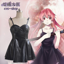 Костюм для косплея Mirai Nikki Gasai Yuno, черное кожаное платье в стиле аниме на заказ, платье на бретельках для Хэллоуина 2024 - купить недорого