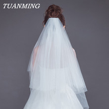 Top Quality Cut Edge Two Tier White Tulle Bridal Veil Fingertip Length 80 cm Length Tulle Wedding Veil With Comb Voile Mariage 2024 - buy cheap