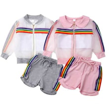 Pudcoco Newborn Kid Baby Girl Fashion 3PCS Print Rainbow Sets Long Sleeve Coat+Vest+Shorts Outfit Clothes Summer 1-7Y 2024 - buy cheap