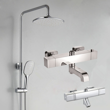 Classic Bathroom Chrome Finished Brass Wall Mounted Thermostatic Rainfall Shower Faucet Set Mixer Tap With ABS Hand Sprayer 2024 - buy cheap