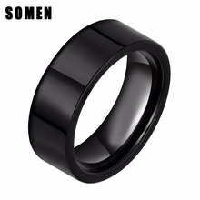 8mm anel masculino moda preto anéis de titânio para as mulheres noivado casamento banda jóias masculinas bijoux bague homme anillo 2024 - compre barato