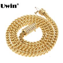 Uwin Trendy Mens Gold Franco Chain Necklace Upgrade Rhinestones Box Clasp Stainless Steel Necklace Hiphop Jewelry Wholesale 2024 - buy cheap