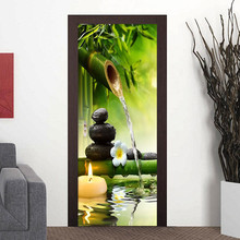 3D Wallpaper Chinese Style Green Bamboo Landscape Door Sticker PVC Self Adhesive Waterproof Mural Living Room Study Home Decor 2024 - buy cheap