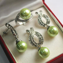 FREE shipping>>>>>> AAA 12mm Green Shell Pearl Pendant Necklace Earrings Ring Set 05 2024 - buy cheap
