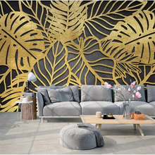 Wellyu-mural de hojas de plátano dorado, selva tropical nórdica, Fondo de TV, pared, mural grande personalizado, papel tapiz verde 2024 - compra barato