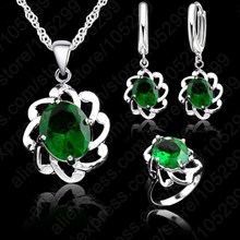 Hot Sale Jewelry Set 925 Sterling Silver Chains Austrian Crystal  Earring Necklace Ring Set  Flower 3 Set Wedding Gift Set 2024 - buy cheap